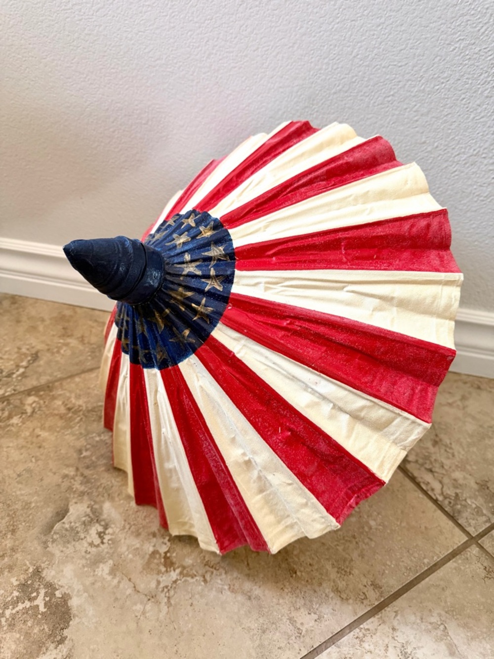 Handmade vintage 4th of July umbrella parasol with Stars and Stripes
